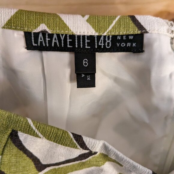 LAFAYETTE 148 Pencil Skirt Size 6 Geometric Retro Vtg 90s Green White Silk Blend - Picture 7 of 9